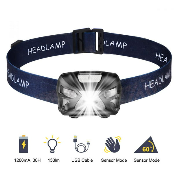 IR Sensor Control LED Head Torch for Adult Kids Running Camping Reading